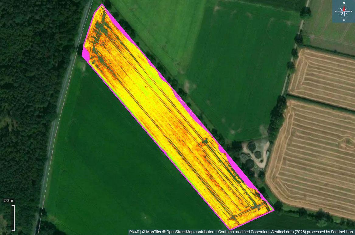 NDVI map showing crop vigour variation across the field