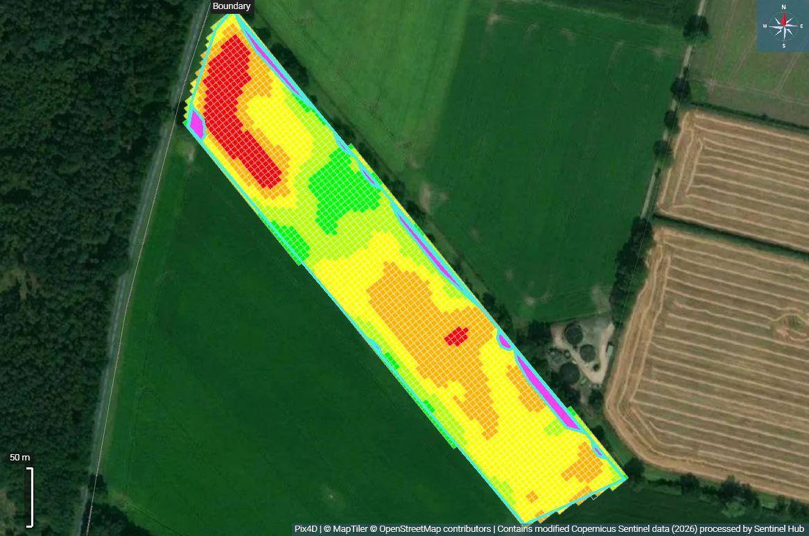 The same field divided into five management zones