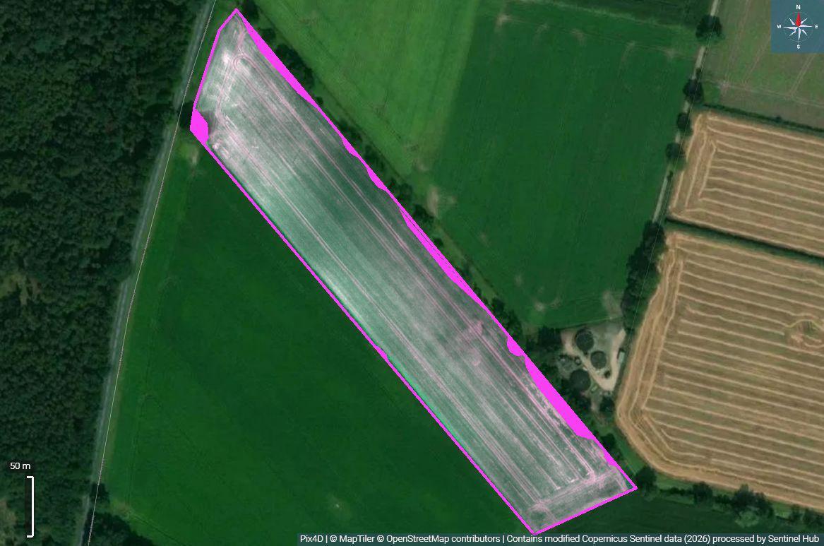 Orthomosaic of a field with its mapped boundary